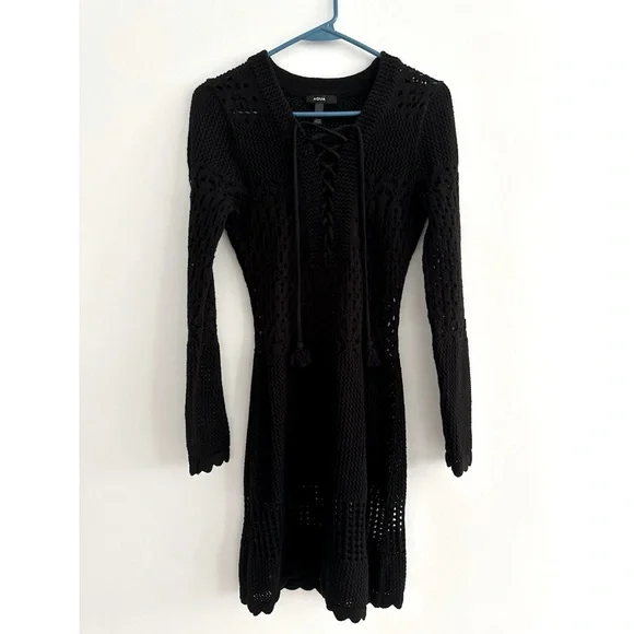 AQUA Crochet Lace Up Mini Dress Black | S - Picture 3 of 8